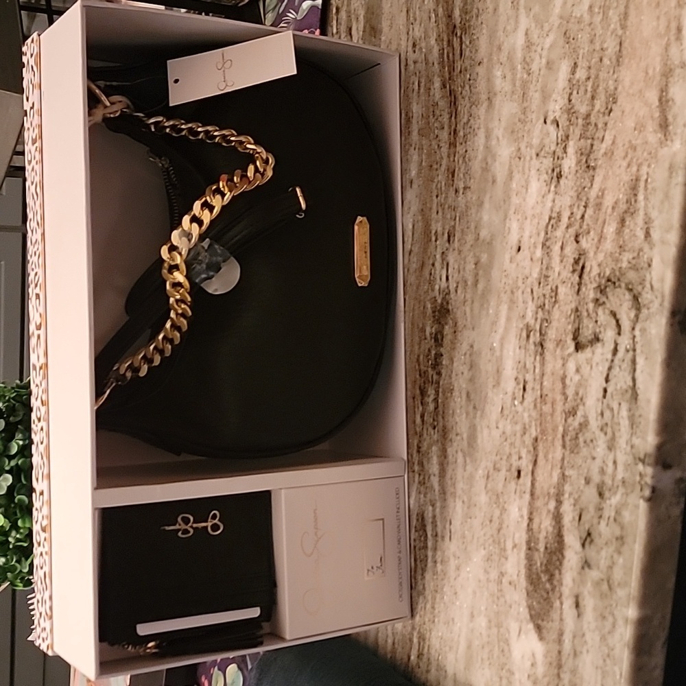 Jessica Simpson boxed black handbag and wallet gift set nib nwt